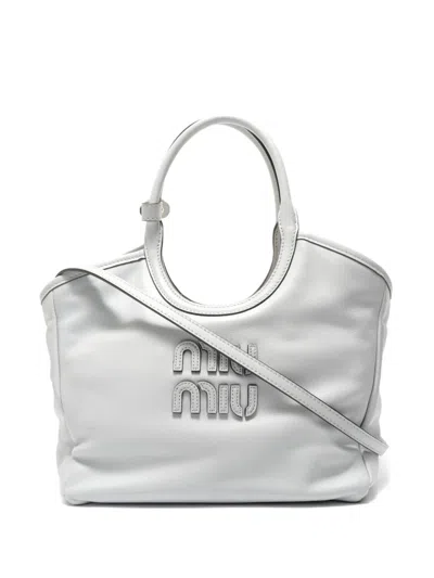 Pre-owned Miu Miu Ivy Leather Tote Bag In White