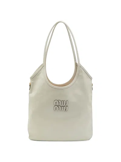 Pre-owned Miu Miu Ivy Leather Tote Bag In White