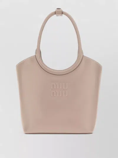 Miu Miu Ivy Leather Tote Handbag Double Handles In Pink