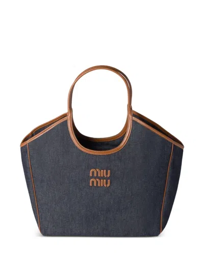 Miu Miu Ivy Leather-trimmed Denim Shoulder Bag