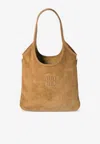 Miu Miu Ivy Logo Patch Suede Shoulder Bag In Brown