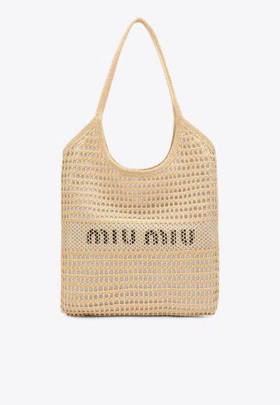 Miu Miu Ivy Logo Raffia Shoulder Bag
