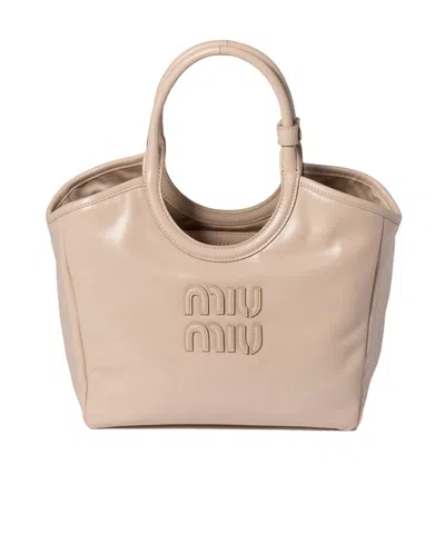 Miu Miu Ivy Logo Shoulder Bag In Neutral