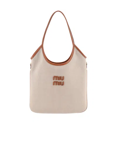 Miu Miu Ivy Logo Shoulder Bag In White
