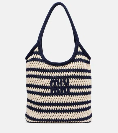 Miu Miu Ivy Logo Striped Crochet Tote Bag