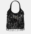Miu Miu Ivy Medium Embellished Satin Tote Bag In Black