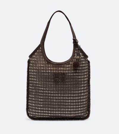 Miu Miu Ivy Medium Raffia Crochet Shopper In Brown