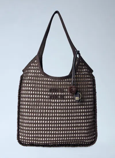 Miu Miu Ivy Mesh Tote Bag In Brown
