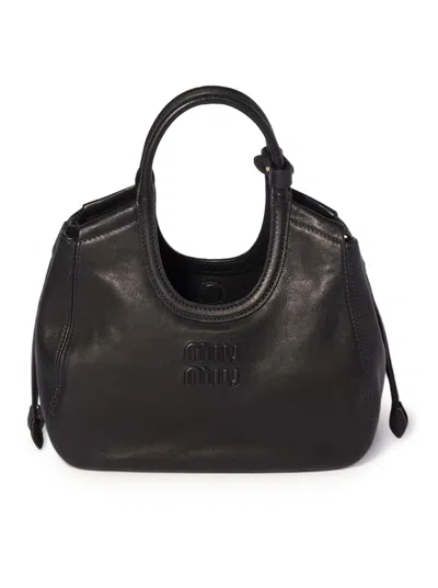 Miu Miu Ivy Nappa Leather Shopping Bag In Black
