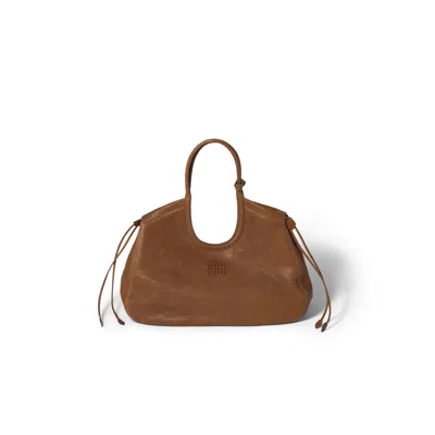 Miu Miu Ivy Nappa Leather Shopping Bag In Brown