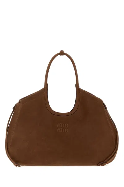 Miu Miu Ivy Nappa Leather Shopping Handbag In Brown
