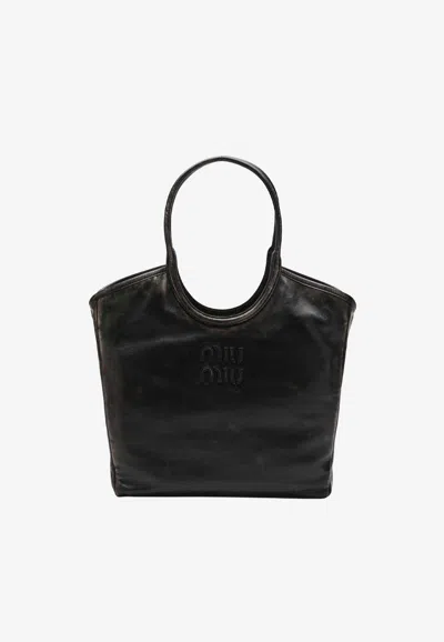 Miu Miu Ivy Nappa Leather Tote Bag In Brown