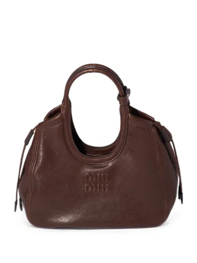 Miu Miu Ivy Nappa Leather Tote Bag In Brown