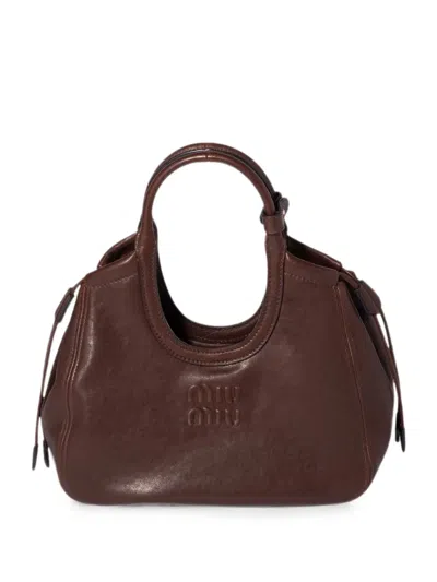 Miu Miu Ivy Nappa Leather Tote Bag In Brown