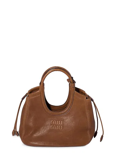 Miu Miu Ivy Nappa Leather Tote Bag In Brown