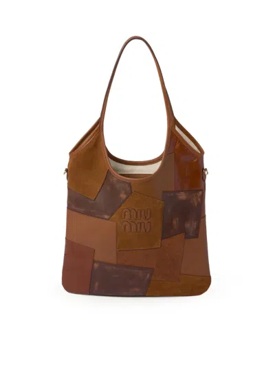 Miu Miu Ivy Patch Leather Bag In Brown