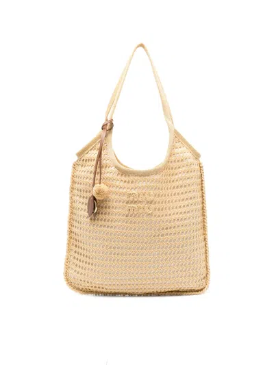 Miu Miu Ivy Raffia Crochet Bag In Neutral