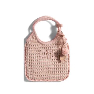 Miu Miu Ivy Raffia Crochet Handbag In Pink