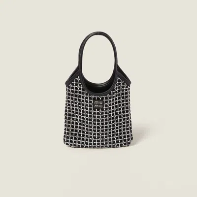 Miu Miu Ivy Satin Handbag With Synthetic Crystals In Black