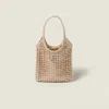 Miu Miu Ivy Satin Handbag With Synthetic Crystals In Neutral