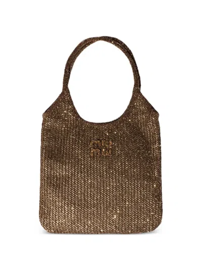 Miu Miu Ivy Sequin Mesh Bag In Brown