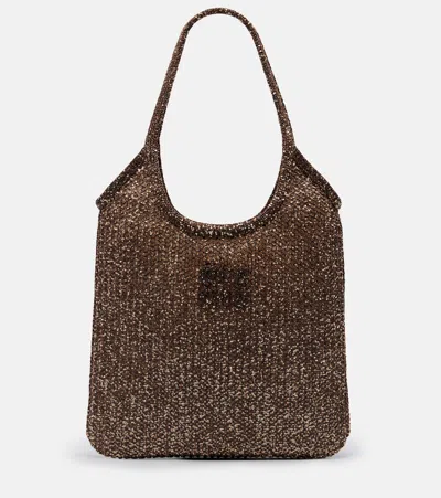 Miu Miu Ivy Sequined Mesh Shopper In Brown