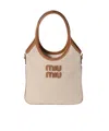 Miu Miu Ivy Canvas And Leather Bag In Nude