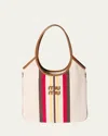 Miu Miu Ivy Striped Leather-trim Canvas Tote Bag