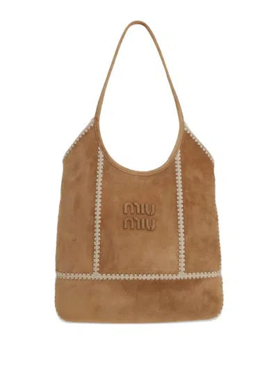 Miu Miu Ivy Suede And Crochet Bag