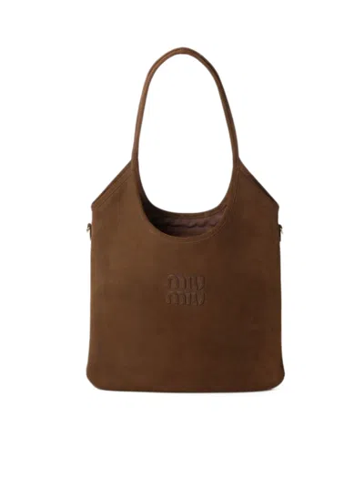 Miu Miu Ivy Suede Bag In Brown
