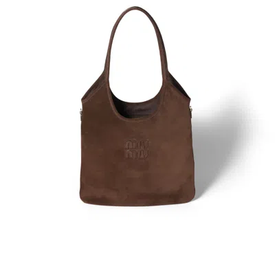 Miu Miu Ivy Suede Bag In Brown