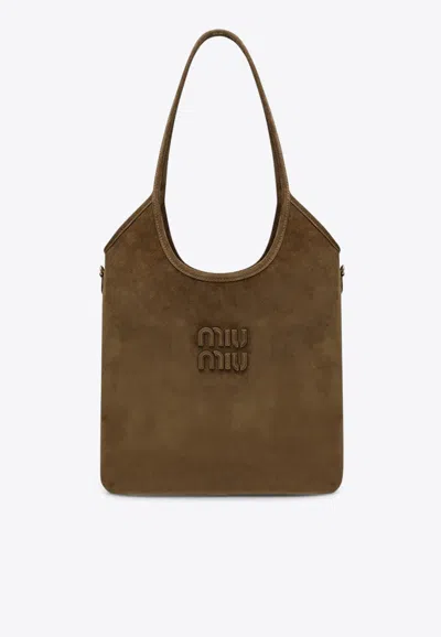 Miu Miu Ivy Suede Shoulder Bag In Green