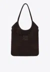 Miu Miu Ivy Suede Tote Bag In Brown