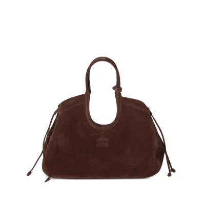 Miu Miu Ivy Suede Tote Bag In Brown