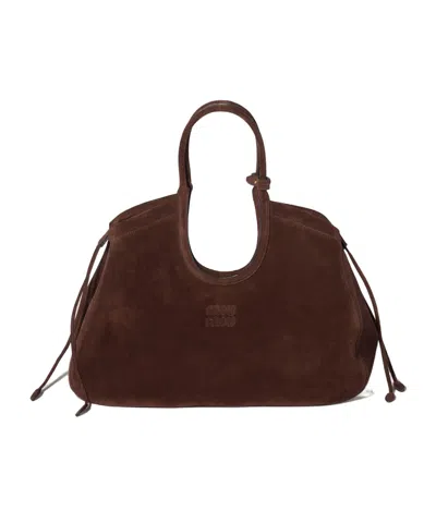 Miu Miu Ivy Suede Tote Bag In Brown