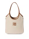 Miu Miu Ivy Canvas And Leather Bag In Brown