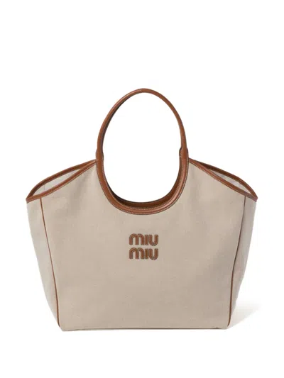Miu Miu Ivy Tote Bag In Neutrals