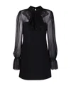 Miu Miu Jabot-collar Semi-sheer Shift Dress In Black