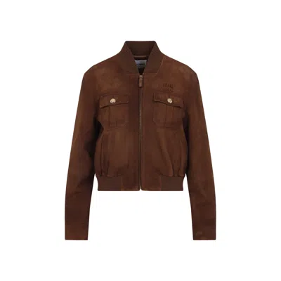 Miu Miu Washed Gabardine Blouson Jacket In Brown