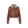 Miu Miu Logo-applique Leather Bomber Jacket In Brown