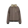 Miu Miu Checkered Long Sleeve Jacket With Shearling Collar In Brown