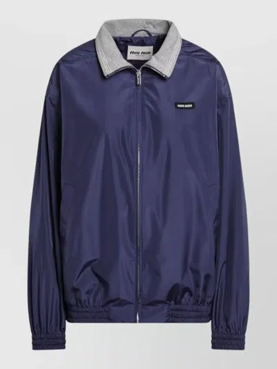 Miu Miu Jacket Contrast Collar Elastic Cuffs Pockets In Blue