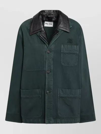 Miu Miu Jacket Contrast Collar Front Pockets Design In Blue