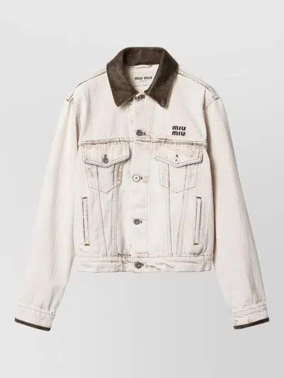 Miu Miu Jacket Contrast Collar Long Sleeves Chest Pockets In Transparent
