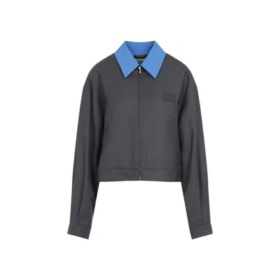 Miu Miu Gabardine Blouson Jacket With Poplin Collar In Anthracite Gray
