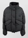 Miu Miu Jacket High Collar Checked Pattern Pockets Quilted In Blue