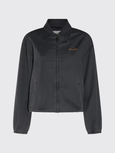Miu Miu Logo-embroidered Zip-up Jacket In Black