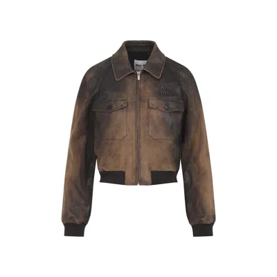 Miu Miu Jacket Buttoned Pockets Ribbed Cuffs Structured Hem In Brown