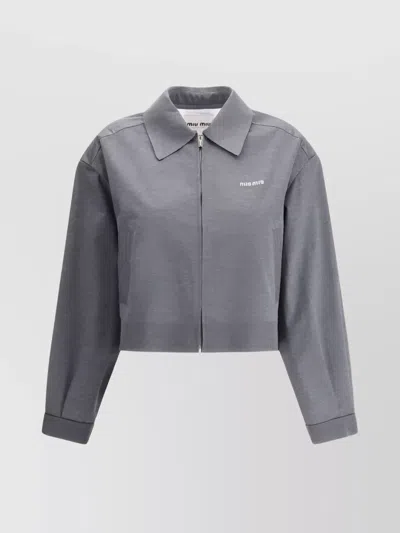 Miu Miu Jacket Zippered Frayed Edges In Gray