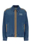 Miu Miu Denim Jacket With Contrast Trim And Pockets In Blue
